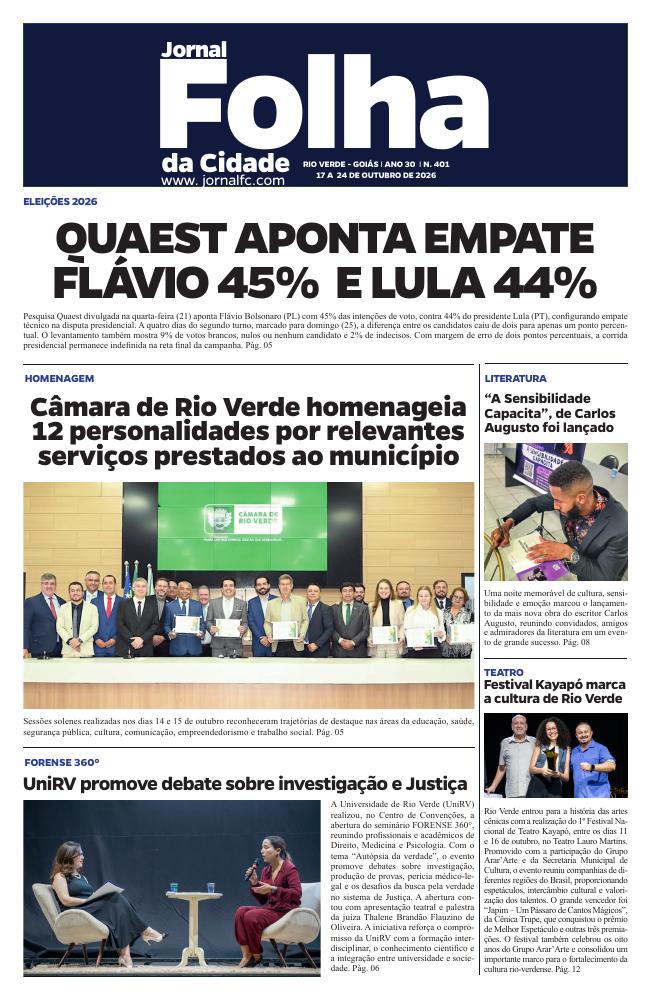 Capa do Jornal Folha da Cidade — edição 401